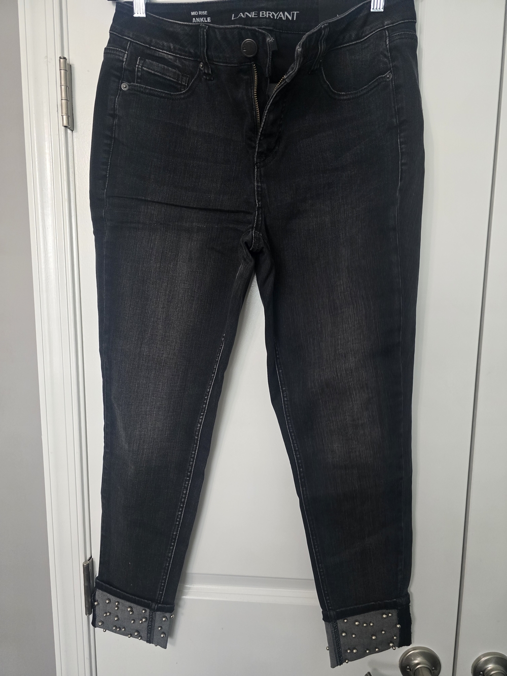 Lane Bryant Black Cropped Ankle Jeans with Studded Cuffs